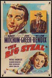 9t1220 BIG STEAL 1sh 1949 great art of Robert Mitchum, Jane Greer & William Bendix with gun!