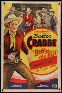 9t1224 BILLY THE KID TRAPPED 1sh 1942 artwork of western cowboy Buster Crabbe, ultra rare!