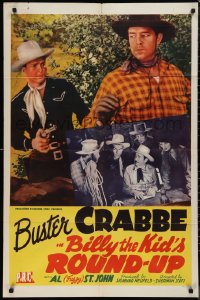 9t1225 BILLY THE KID'S ROUNDUP 1sh 1941 Buster Crabbe & Fuzzy St. John w/ King tied up, ultra rare!