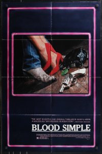 9t1233 BLOOD SIMPLE 1sh 1985 Joel & Ethan Coen, cool different full color film noir gun image, rare!