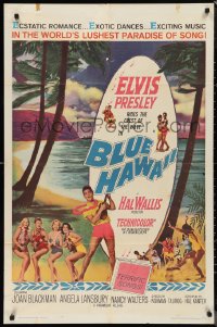 9t1234 BLUE HAWAII 1sh 1961 Elvis Presley plays a ukulele for sexy ladies on the beach!
