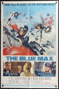 9t1235 BLUE MAX 1sh 1966 Frank McCarthy art of WWI fighter pilot George Peppard in airplane!