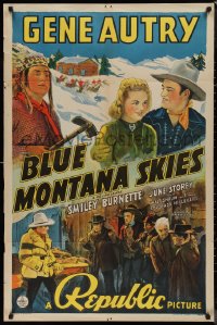9t1236 BLUE MONTANA SKIES 1sh R1945 singing cowboy Gene Autry, Smiley Burnette, June Storey!