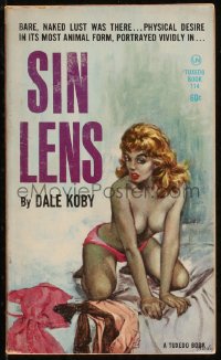 9t0800 SIN LENS paperback book 1962 Paul Rader cover art, physical desire in it's most animal form!