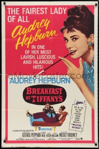 9t1244 BREAKFAST AT TIFFANY'S 1sh R1965 luscious Audrey Hepburn is the Fairest Lady of all!