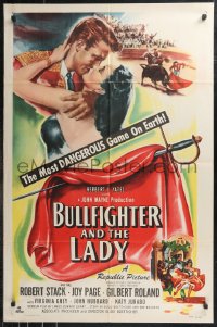 9t1261 BULLFIGHTER & THE LADY 1sh 1951 Budd Boetticher, art of matador Robert Stack kissing Joy Page