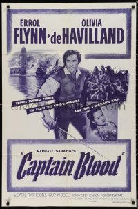 9t1276 CAPTAIN BLOOD 1sh R1956 Errol Flynn, Olivia de Havilland, Curtiz classic!