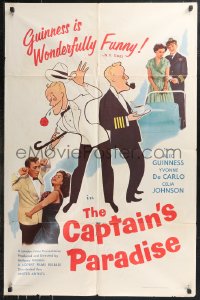 9t1278 CAPTAIN'S PARADISE 1sh 1953 art of Alec Guinness trying to juggle two wives by Al Hirschfeld!
