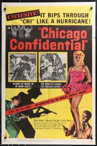 9t1290 CHICAGO CONFIDENTIAL 1sh 1957 puts the finger on the B-girls and the heat on the hoods!