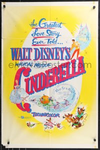 9t1296 CINDERELLA 1sh R1957 Disney's classic musical cartoon, the greatest love story ever told!