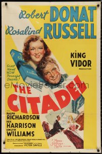 9t1299 CITADEL style C 1sh 1938 King Vidor directed, artwork of Robert Donat, Rosalind Russell!