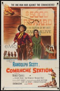 9t1311 COMANCHE STATION 1sh 1960 Randolph Scott, Nancy Gates, Budd Boetticher, cool wanted poster!