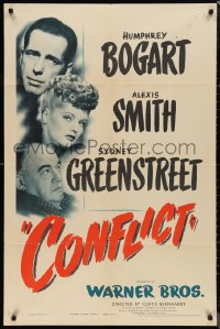 9t1320 CONFLICT 1sh 1945 close up of Humphrey Bogart, sexy Alexis Smith & Sydney Greenstreet!