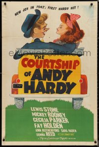 9t1324 COURTSHIP OF ANDY HARDY style D 1sh 1942 Mickey Rooney & Donna Reed by Hirschfeld, ultra rare!