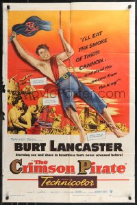 9t1328 CRIMSON PIRATE 1sh 1952 great image of barechested Burt Lancaster swinging on rope!