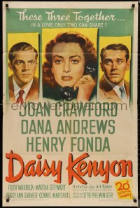 9t1334 DAISY KENYON 1sh 1947 Joan Crawford, Henry Fonda, Dana Andrews, directed by Otto Preminger!