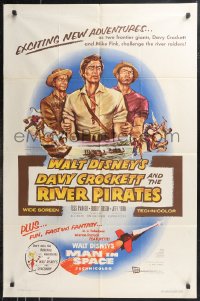 9t1342 DAVY CROCKETT & THE RIVER PIRATES 1sh 1956 Walt Disney, Fess Parker & Buddy Ebsen!