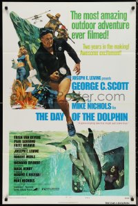 9t1343 DAY OF THE DOLPHIN style D 1sh 1973 George C. Scott, Mike Nichols, dolphin assassin!