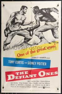 9t1354 DEFIANT ONES 1sh 1958 art of escaped cons Tony Curtis & Sidney Poitier chained together!
