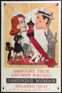 9t1360 DESIGNING WOMAN style B 1sh 1957 art of Gregory Peck & Lauren Bacall by Jacques Kapralik!