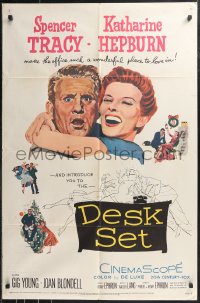 9t1362 DESK SET 1sh 1957 Spencer Tracy & Katharine Hepburn make the office a wonderful place!