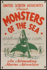 9t1367 DEVIL MONSTER 1sh R1930s Monsters of the Sea, cool artwork of giant manta ray!