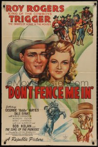 9t1384 DON'T FENCE ME IN 1sh 1945 close up art of Roy Rogers & pretty Dale Evans, Gabby Hayes!