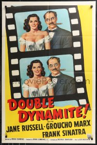 9t1388 DOUBLE DYNAMITE 1sh 1952 great artwork of Groucho Marx & sexy Jane Russell on film strip!
