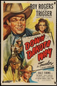 9t1389 DOWN DAKOTA WAY 1sh 1949 great art of Roy Rogers King of the Cowboys, Trigger & Dale Evans!