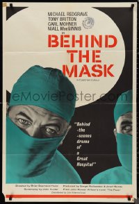9t1097 BEHIND THE MASK English 1sh 1958 cool close up artwork of doctor Michael Redgrave!