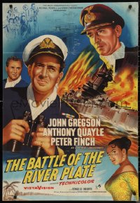 9t1104 PURSUIT OF THE GRAF SPEE English 1sh 1955 Powell & Pressburger's Battle of the River Plate!