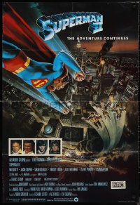 9t1108 SUPERMAN II English 1sh 1981 Christopher Reeve, Terence Stamp, great Goozee art over NYC!