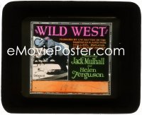 9t0768 WILD WEST glass slide 1925 Jack Mulhall, art of circus elephant about to smash woman!