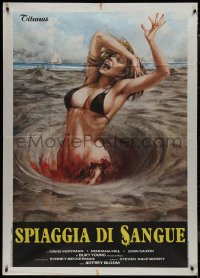 9t0140 BLOOD BEACH Italian 1p 1980 different gruesome art of sexy girl in bikini eaten by quicksand!