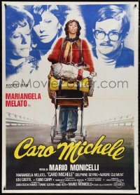 9t0145 CARO MICHELE Italian 1p 1976 art of Mariangela Melato pushing her belongings in a cart!