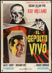9t0200 PREMATURE BURIAL Italian 1p R1970 Edgar Allan Poe, different art of Ray Milland & skeleton!