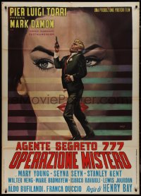 9t0208 SECRET AGENT 777 Italian 1p 1965 cool art of spy Mark Damon & Mary Young by de Berardinis!