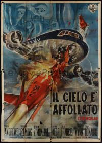 9t0095 CROWDED SKY Italian 2p 1960 striking Averardo Ciriello airplane disaster art, ultra rare!