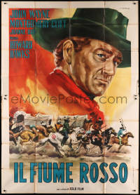 9t0117 RED RIVER Italian 2p R1963 different Casaro artwork of John Wayne, Howard Hawks classic!