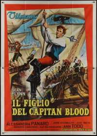 9t0124 SON OF CAPTAIN BLOOD Italian 2p 1962 different full-length art of pirate Sean Flynn on ship!