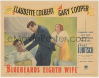9t0316 BLUEBEARD'S EIGHTH WIFE LC 1938 Claudette Colbert stops Gary Cooper choking Niven, Lubitsch!
