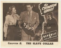 9t0330 CRIMSON GHOST chapter 8 LC 1946 c/u of Clayton Moore holding skull mask, The Slave Collar!