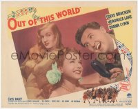 9t0441 OUT OF THIS WORLD LC #1 1945 c/u of Eddie Bracken singing to sexy Veronica Lake & Diana Lynn!