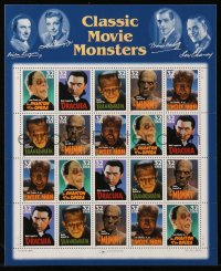 9t0082 CLASSIC MOVIE MONSTERS uncut postage stamp sheet 1996 Frankenstein, Dracula, Mummy, Wolf Man