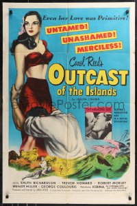9t1812 OUTCAST OF THE ISLANDS 1sh 1952 full-length art of exotic sexy Kerima, directed by Carol Reed