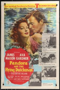 9t1817 PANDORA & THE FLYING DUTCHMAN 1sh 1951 romantic c/u of James Mason & sexy Ava Gardner!