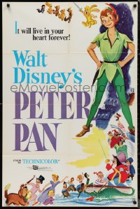 9t1833 PETER PAN 1sh R1969 Walt Disney animated cartoon fantasy classic, great full-length art!