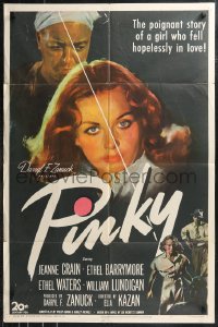 9t1841 PINKY 1sh 1949 Elia Kazan directed, Jeanne Crain, classic half-white/half-black image!