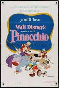9t1842 PINOCCHIO 1sh R1978 Disney classic cartoon about wooden boy who becomes real, rare!