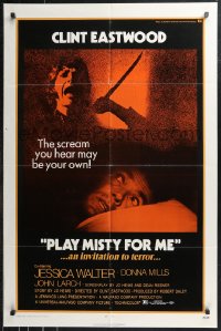 9t1845 PLAY MISTY FOR ME 1sh 1971 classic Clint Eastwood, Jessica Walter, an invitation to terror!